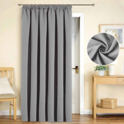 Oxford Homeware Light Grey 230Gsm Blackout Curtain Thermal Insulated Pencil Pleat For Door Curtain (W)168Cmx(L)213Cm Single Panel - thumbnail 1