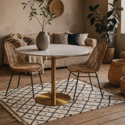 Wyld Haus Meadowbloom Round White Marble Dining Table With Brushed Brass Base - thumbnail 1