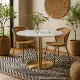 Wyld Haus Meadowbloom Round White Marble Dining Table With Brushed Brass Base - thumbnail 2