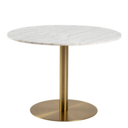 Wyld Haus Meadowbloom Round White Marble Dining Table With Brushed Brass Base - thumbnail 3
