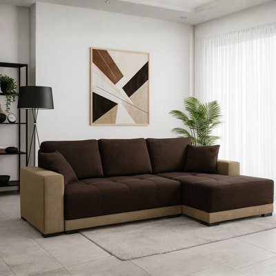 Dallas Corner Sofa With Sleeping Function And Storage Container Brown With Beige Right Side - image 1