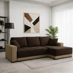 Dallas Corner Sofa With Sleeping Function And Storage Container Brown With Beige Right Side - thumbnail 1