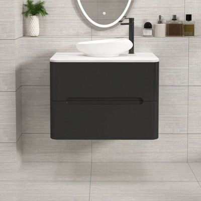 Royal Bathrooms Venice 700mm Matt Nocturne Black Wall Mounted Bathroom Countertop Vanity Unit 2 Drawer With Nova Basin - image 1