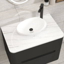 Royal Bathrooms Venice 700mm Matt Nocturne Black Wall Mounted Bathroom Countertop Vanity Unit 2 Drawer With Nova Basin - thumbnail 6