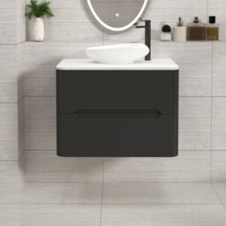 Royal Bathrooms Venice 700mm Matt Nocturne Black Wall Mounted Bathroom Countertop Vanity Unit 2 Drawer With Nova Basin - thumbnail 1