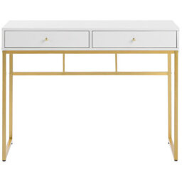 Wyld And Coco Console Table White With Golden Base, 2 Drawers, 100 X 48 Cm - Compact Desk And Hallway Console - thumbnail 1