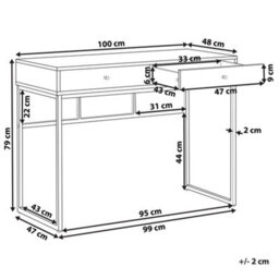 Wyld And Coco Console Table White With Golden Base, 2 Drawers, 100 X 48 Cm - Compact Desk And Hallway Console - thumbnail 4