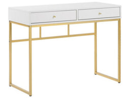 Wyld And Coco Console Table White With Golden Base, 2 Drawers, 100 X 48 Cm - Compact Desk And Hallway Console - thumbnail 3