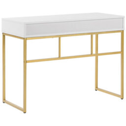 Wyld And Coco Console Table White With Golden Base, 2 Drawers, 100 X 48 Cm - Compact Desk And Hallway Console - thumbnail 7