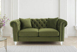 Velvet Sage Green 2 Seater Chesterfield Sofa With Acrylic Feet
