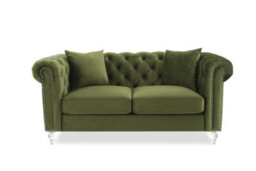 Velvet Sage Green 2 Seater Chesterfield Sofa With Acrylic Feet - thumbnail 2