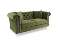Velvet Sage Green 2 Seater Chesterfield Sofa With Acrylic Feet - thumbnail 3