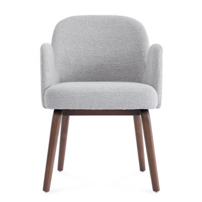 Elano Light Grey Bouclé Dining Chair With Walnut Effect Ash Solid Wood Frame - image 1
