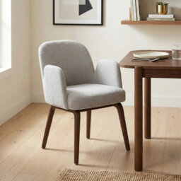 Elano Light Grey Bouclé Dining Chair With Walnut Effect Ash Solid Wood Frame - thumbnail 9