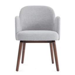 Elano Light Grey Bouclé Dining Chair With Walnut Effect Ash Solid Wood Frame