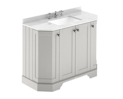 Hudson Reed Floor Standing 4 Door Angled Vanity Unit With 3 Tap Hole White Marble Top & Basin, Timeless Sand, 1036 X 470 mm - image 1