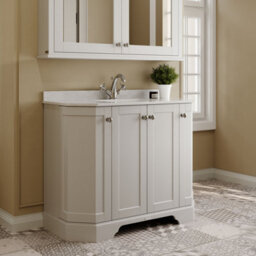 Hudson Reed Floor Standing 4 Door Angled Vanity Unit With 3 Tap Hole White Marble Top & Basin, Timeless Sand, 1036 X 470 mm - thumbnail 4