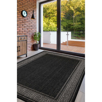 Melrose County Flatweave New Black Bordered Indoor Non-Slip Area Rug 060/110Cm - image 1