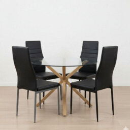 Kosy Koala Round Glass Dining Table Set With 4 Black Faux Leather Chairs Dining Room Furniture - thumbnail 1