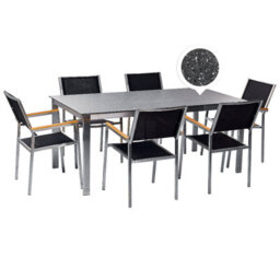 Beliani Garden Dining Set 6 Seater Cosoleto/grosseto Tempered Glass Granite Effect Black - thumbnail 1