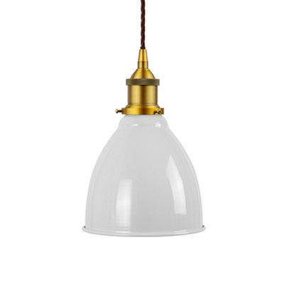 Pale Grey Classic Small Pantry Metal Painted Dome Pendant Light With Antique Gold Lamp Holder And Brown Twisted Cable - Se Home