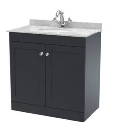 Balterley Swynnerton Traditional 2 Door Floor Standing Vanity Unit With Marble Basin, Dark Grey, 800mm - thumbnail 1