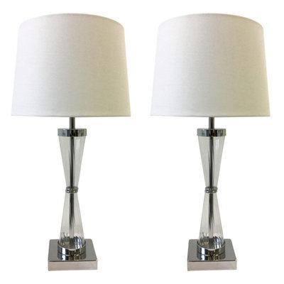 First Choice Lighting Set Of 2 Chrome Touch Lamps With White Cotton Shades - image 1
