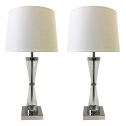 First Choice Lighting Set Of 2 Chrome Touch Lamps With White Cotton Shades