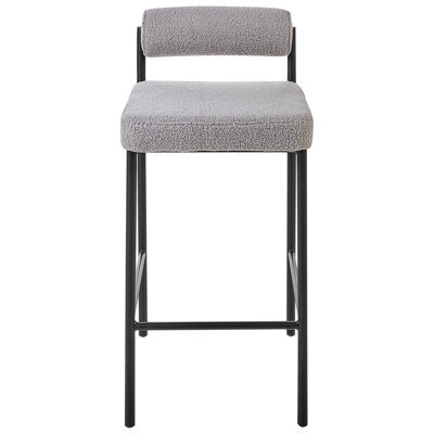 Wyld And Coco Set Of 2 Grey Boucle Bar Chairs With Black Iron Legs And Roll-Backrest. - image 1