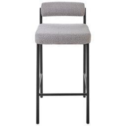 Wyld And Coco Set Of 2 Grey Boucle Bar Chairs With Black Iron Legs And Roll-Backrest. - thumbnail 1