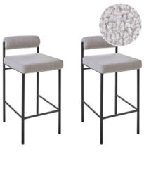 Wyld And Coco Set Of 2 Grey Boucle Bar Chairs With Black Iron Legs And Roll-Backrest. - thumbnail 3