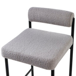 Wyld And Coco Set Of 2 Grey Boucle Bar Chairs With Black Iron Legs And Roll-Backrest. - thumbnail 8