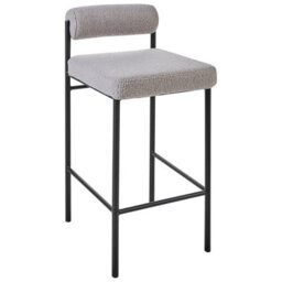 Wyld And Coco Set Of 2 Grey Boucle Bar Chairs With Black Iron Legs And Roll-Backrest. - thumbnail 6