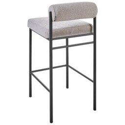Wyld And Coco Set Of 2 Grey Boucle Bar Chairs With Black Iron Legs And Roll-Backrest. - thumbnail 7