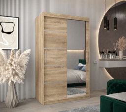 Arte Verona 02 Contemporary 2 Mirrored Sliding Door Wardrobe 5 Shelves 2 Rails Oak Sonoma Effect (H)2000mm (W)1200mm (D)620mm - thumbnail 2