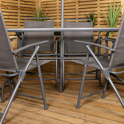 Samuel Alexander Outdoor 6 Seater Glass Top Table And Chairs Patio Set With Parasol In Grey - image 1