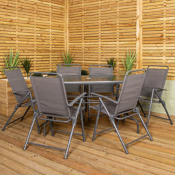 Samuel Alexander Outdoor 6 Seater Glass Top Table And Chairs Patio Set With Parasol In Grey - thumbnail 4