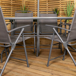 Samuel Alexander Outdoor 6 Seater Glass Top Table And Chairs Patio Set With Parasol In Grey - thumbnail 6