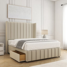 Bsspoke Zoe Divan Bed Cream Plush Velvet With 54Inch Headboard & Footboard With 2 Drawers Footend & Mattress In All Sizes - thumbnail 1