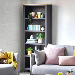 Oakham Premium Ainsley Tall Bookcase In Dark Grey And Oak - thumbnail 2