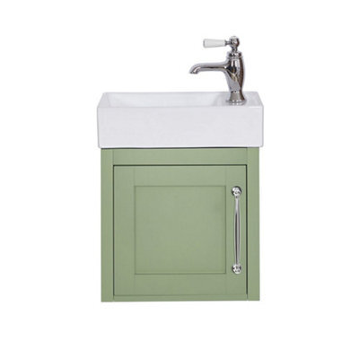 Homestylestore Pastel Green 400mm Wall Hung Bathroom Vanity Unit And Chrome T Bar Handle - image 1