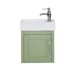 Homestylestore Pastel Green 400mm Wall Hung Bathroom Vanity Unit And Chrome T Bar Handle - thumbnail 1