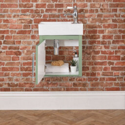 Homestylestore Pastel Green 400mm Wall Hung Bathroom Vanity Unit And Chrome T Bar Handle - thumbnail 3