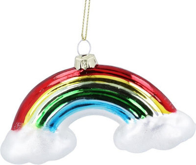 Gisela Graham Christmas - Glass Rainbow With Clouds Hanging Tree Decoration, Multicolour, 12 X 7 Cm