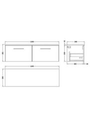 Balterley Bramshall 1200mm Wall Hung 2 Drawer Vanity Unit & Laminate Worktop Spacious Contemporary Bathroom Storage - Satin Grey - thumbnail 5