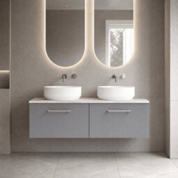 Balterley Bramshall 1200mm Wall Hung 2 Drawer Vanity Unit & Laminate Worktop Spacious Contemporary Bathroom Storage - Satin Grey - thumbnail 2