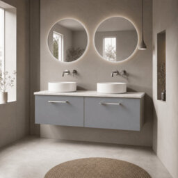 Balterley Bramshall 1200mm Wall Hung 2 Drawer Vanity Unit & Laminate Worktop Spacious Contemporary Bathroom Storage - Satin Grey - thumbnail 4