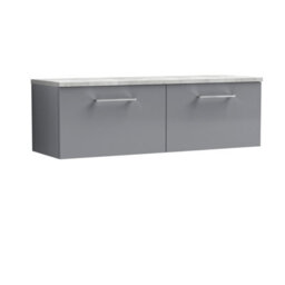 Balterley Bramshall 1200mm Wall Hung 2 Drawer Vanity Unit & Laminate Worktop Spacious Contemporary Bathroom Storage - Satin Grey - thumbnail 1