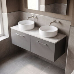 Balterley Bramshall 1200mm Wall Hung 2 Drawer Vanity Unit & Laminate Worktop Spacious Contemporary Bathroom Storage - Satin Grey - thumbnail 3
