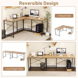 Costway Reversible L-Shaped Desk 150 Cm Corner Computer Desk With Built-In Power Outlets - thumbnail 5